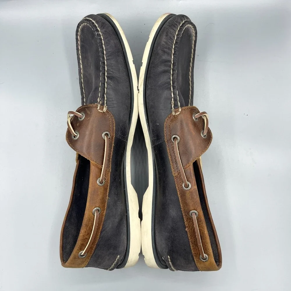 Sperry Top-Sider Leeward Boat Shoes Mens US 13M Navy Brown Upper Leather Preppy
